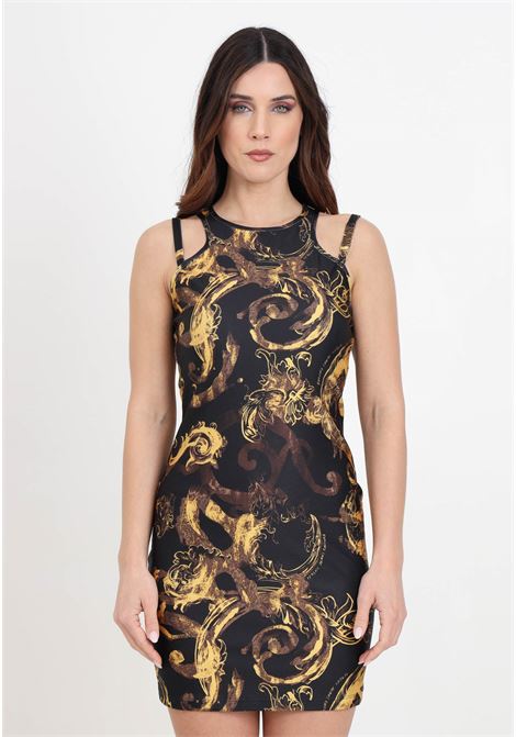 Short black and gold watercolor baroque women's dress VERSACE JEANS COUTURE | 76HAO944JS292G89